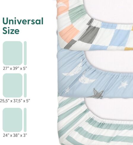 The Peanutshell 3 Pack and Play Mattress Sheets, Celestial Mini Crib Sheets Fitted, Pack N Play Sheets for Graco, Dream on Me, Playpen Mattress Pad, Playard Baby Crib Sheets, Gender Neutral, Boy, Girl in Kuwait