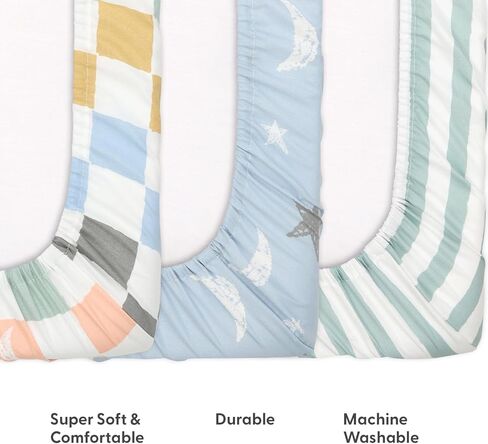 The Peanutshell 3 Pack and Play Mattress Sheets, Celestial Mini Crib Sheets Fitted, Pack N Play Sheets for Graco, Dream on Me, Playpen Mattress Pad, Playard Baby Crib Sheets, Gender Neutral, Boy, Girl in Kuwait
