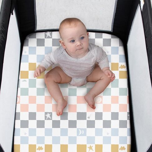 The Peanutshell 3 Pack and Play Mattress Sheets, Celestial Mini Crib Sheets Fitted, Pack N Play Sheets for Graco, Dream on Me, Playpen Mattress Pad, Playard Baby Crib Sheets, Gender Neutral, Boy, Girl in Kuwait