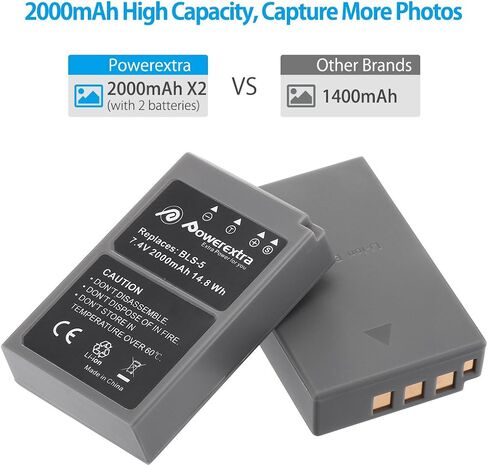 بطارية BLS-50 (عبوتان) لأوليمبوس BLS-5، BLS-50، PS-BLS5 وأوليمبوس OM-D E-M10، قلم E-PL2، E-PL5، E-PL6، E-PL7، E-PM2، قلم ستايلس 1 in Kuwait