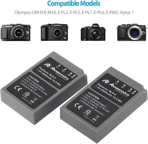 بطارية BLS-50 (عبوتان) لأوليمبوس BLS-5، BLS-50، PS-BLS5 وأوليمبوس OM-D E-M10، قلم E-PL2، E-PL5، E-PL6، E-PL7، E-PM2، قلم ستايلس 1 in Kuwait