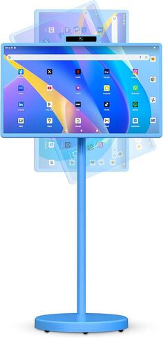 32 Inch Smart Portable TV, FHD Touch Screen Monitor on Wheels, Android 15, 8GB +128GB, Wireless Movable Display, EDLA-Certified, 5MP Camera, Speaker, 38,400 mAh Battery, HDMI, Voice Remote Control in Saudi Arabia