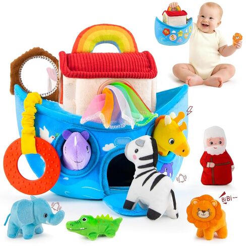 Baby Toys 6-12 Months - Noah's Ark Toy with Stuffed Animals, Baptism Gifts for Boys Girls, Montessori Toys for 6 Month Old Babies Sensory Tissue Box Toy for 1 Year Old in Kuwait