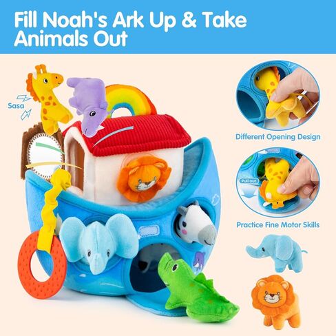 Baby Toys 6-12 Months - Noah's Ark Toy with Stuffed Animals, Baptism Gifts for Boys Girls, Montessori Toys for 6 Month Old Babies Sensory Tissue Box Toy for 1 Year Old in Kuwait