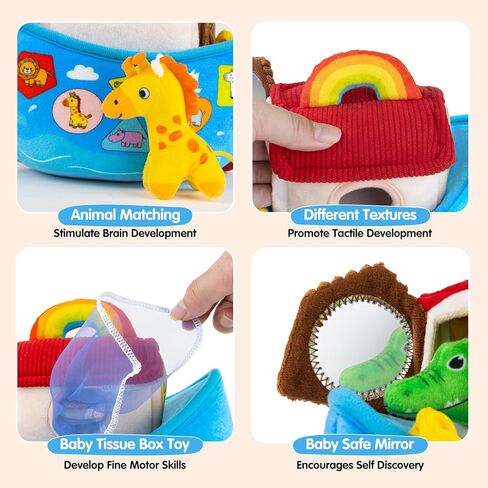 Baby Toys 6-12 Months - Noah's Ark Toy with Stuffed Animals, Baptism Gifts for Boys Girls, Montessori Toys for 6 Month Old Babies Sensory Tissue Box Toy for 1 Year Old in Kuwait