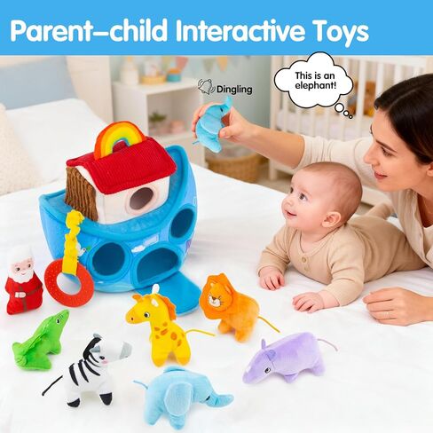 Baby Toys 6-12 Months - Noah's Ark Toy with Stuffed Animals, Baptism Gifts for Boys Girls, Montessori Toys for 6 Month Old Babies Sensory Tissue Box Toy for 1 Year Old in Kuwait