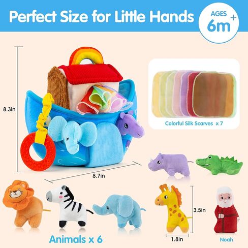 Baby Toys 6-12 Months - Noah's Ark Toy with Stuffed Animals, Baptism Gifts for Boys Girls, Montessori Toys for 6 Month Old Babies Sensory Tissue Box Toy for 1 Year Old in Kuwait