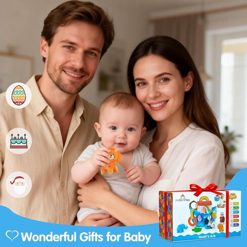 Baby Toys 6-12 Months - Noah's Ark Toy with Stuffed Animals, Baptism Gifts for Boys Girls, Montessori Toys for 6 Month Old Babies Sensory Tissue Box Toy for 1 Year Old in Kuwait