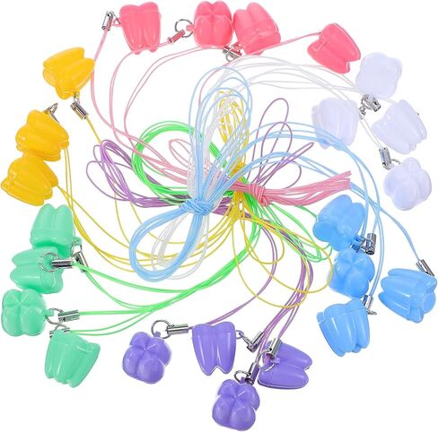 Tucnoeu 24pcs Tooth Necklace Boxes for Lost Teeth Organizer, Cute Plastic Tooth Treasure Chest, Tooth Fairy Tooth Holder, Tooth Holder Cases Baby Milk Teeth Storage Box School Classroom Party Supply in Kuwait