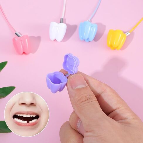 Tucnoeu 24pcs Tooth Necklace Boxes for Lost Teeth Organizer, Cute Plastic Tooth Treasure Chest, Tooth Fairy Tooth Holder, Tooth Holder Cases Baby Milk Teeth Storage Box School Classroom Party Supply in Kuwait