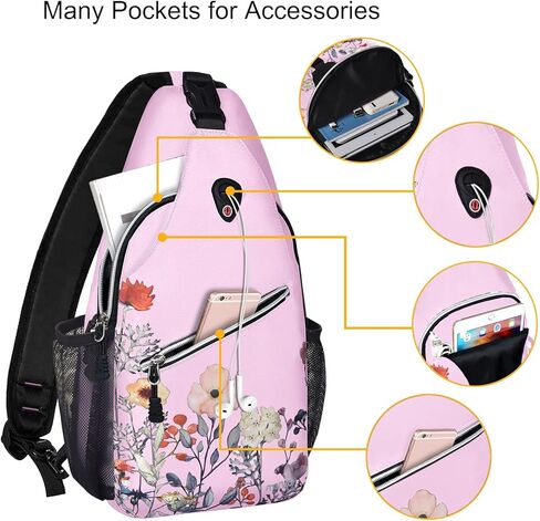 MOSISO Sling Backpack, Multipurpose Travel Hiking Daypack Garden Flowers Rope Crossbody Shoulder Bag, Black in Saudi Arabia