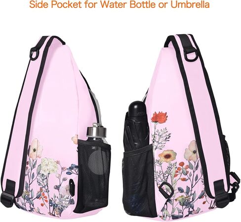 MOSISO Sling Backpack, Multipurpose Travel Hiking Daypack Garden Flowers Rope Crossbody Shoulder Bag, Black in Saudi Arabia