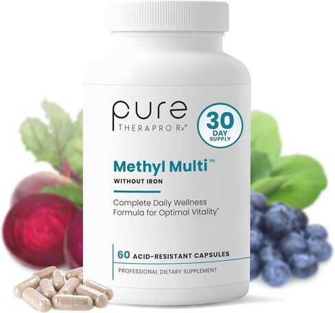 Methyl Multi Without Iron - 120 Vegan Capsules - 60 Day Supply - With Methyl B12 & MethylFolate as Quatrefolic (5-MTHF), Multivitamin & Multimineral Supplement Supports Total Body Health in Saudi Arabia