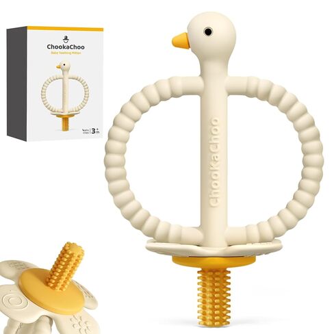 ChooKaChoo Baby Teether Toy and Training Toothbrush, Duck Silicone Teething Toys for Babies 3-12 Months, Double Ring Easy-Grip Design, Food-Grade BPA Free, Multi-Texture Relief for Gums & Molars in Kuwait