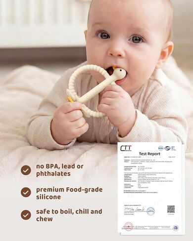 ChooKaChoo Baby Teether Toy and Training Toothbrush, Duck Silicone Teething Toys for Babies 3-12 Months, Double Ring Easy-Grip Design, Food-Grade BPA Free, Multi-Texture Relief for Gums & Molars in Kuwait