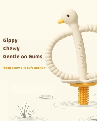 ChooKaChoo Baby Teether Toy and Training Toothbrush, Duck Silicone Teething Toys for Babies 3-12 Months, Double Ring Easy-Grip Design, Food-Grade BPA Free, Multi-Texture Relief for Gums & Molars in Kuwait