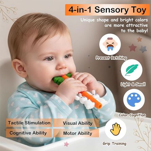 Baby Teething Toys Silicone Carrot Rabbit Hollow Teething Tubes -Sensory Chew Toys Over 3 Months - Teether Straws for Teething Relief -BPA Free Infant Toys Baby Shower Gifts Baby Essentials (1) in Kuwait