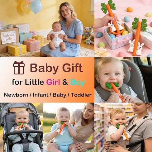 Baby Teething Toys Silicone Carrot Rabbit Hollow Teething Tubes -Sensory Chew Toys Over 3 Months - Teether Straws for Teething Relief -BPA Free Infant Toys Baby Shower Gifts Baby Essentials (1) in Kuwait