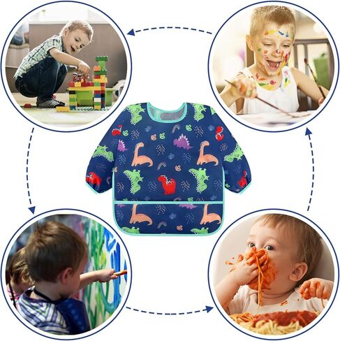 Accmor 5 Pack Long Sleeve Bibs, Baby Smock Waterproof Sleeved Bib Smock for Baby Toddler 6-36 Months in Kuwait
