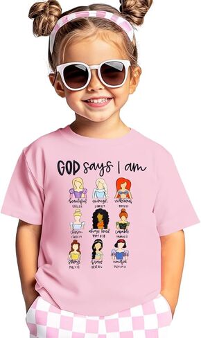 KEKEMI Toddler Girl Christian Shirts God Says I Am Beautiful Enough T-Shirt Princess Outfit Motivational Bible Verse Tee Tops in Kuwait
