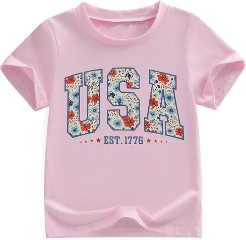 Kids Toddler Girls 4th of July Shirt Floral USA Est 1776 Patriotic 250th Anniversary Independence Day T-Shirt in Kuwait