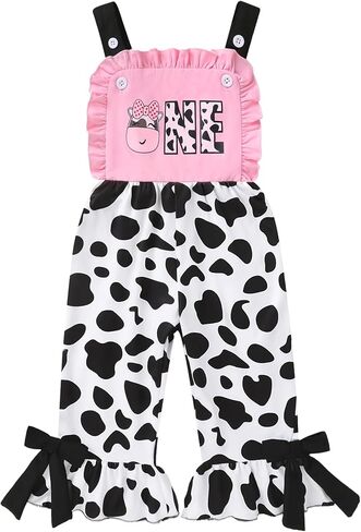 Tiny Cutey Baby Girl 1st Birthday Outfit Strap Overalls Jumpsuit Berry Bee Cow Sweet One Theme for First Birthday Cake Smash in Saudi Arabia