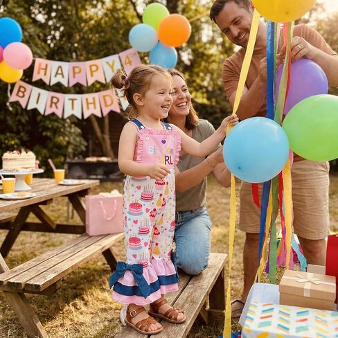 Toddler Baby 1st/2nd/3rd/4th Birthday Girl Outfit Summer Clothes Flare Bell Bottom Pants Overalls Cake Jumpsuit in Saudi Arabia
