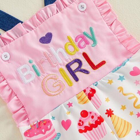 Toddler Baby 1st/2nd/3rd/4th Birthday Girl Outfit Summer Clothes Flare Bell Bottom Pants Overalls Cake Jumpsuit in Saudi Arabia