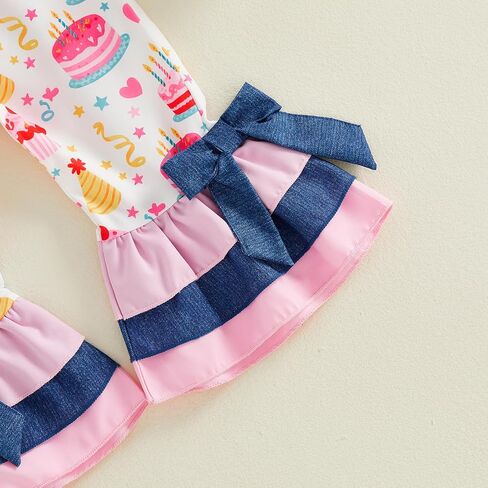 Toddler Baby 1st/2nd/3rd/4th Birthday Girl Outfit Summer Clothes Flare Bell Bottom Pants Overalls Cake Jumpsuit in Saudi Arabia