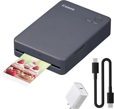 Canon SELPHY QX20 Compact Photo Printer (Dark Gray) Bundle | Portable Printer with Wireless Printing & Borderless Square Prints | for Mobile Printing & Projects (6752C001) + Wall Plug + Cleaning Kit in Kuwait