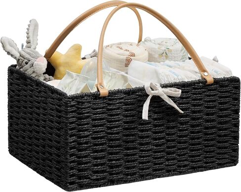 Angelhood Large Paper Rope Diaper Caddy, Baby Essentials Organizer, Portable Baby Shower Baskets Gift Bin, Car Storage Bag for Nursery in Kuwait