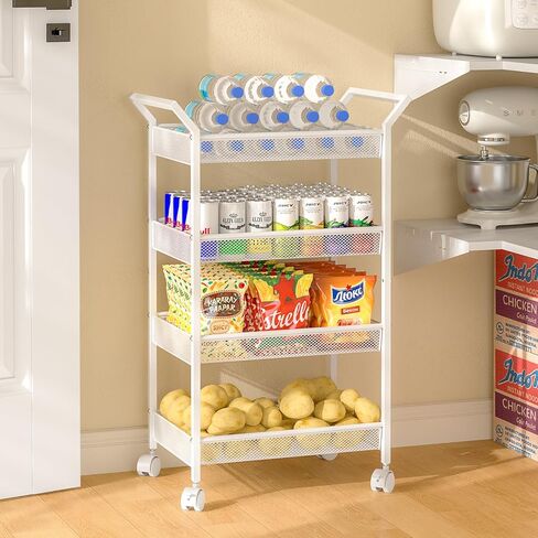 4-Tier Baby Diaper Caddy Cart, Diaper Caddy Organizer and Storage, Nursery and Baby Essentials Storage, Rolling Utility Cart for Bedroom and Bathroom, White in Kuwait