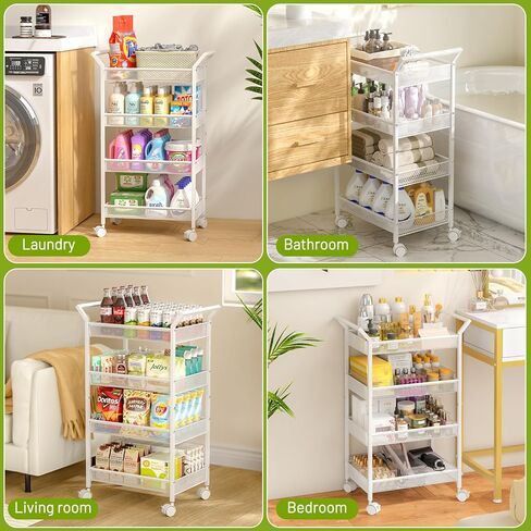 4-Tier Baby Diaper Caddy Cart, Diaper Caddy Organizer and Storage, Nursery and Baby Essentials Storage, Rolling Utility Cart for Bedroom and Bathroom, White in Kuwait