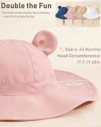 Toddler Baby Sun Hat 2Pack UPF 50+ Kids Infants Adjustable Bucket Hat with Wide Brim Summer Beach Hat for Boys Girls 6-24M in Saudi Arabia