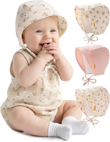 FURTALK Baby Bonnet Muslin قطن ناعم وحزام ذقن قابل للتعديل للرضع الأولاد والبنات in Saudi Arabia