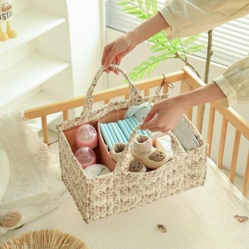 Diaper Caddy Organizer,Cute Floral Nursery Storage Basket,Soft Portable Changing Table Car Caddy Organizer Gift (Floral B) in Saudi Arabia