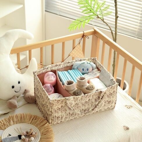 Diaper Caddy Organizer,Cute Floral Nursery Storage Basket,Soft Portable Changing Table Car Caddy Organizer Gift (Floral B) in Saudi Arabia
