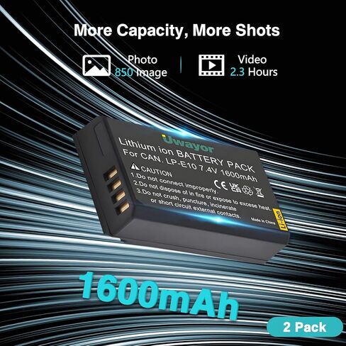 بطارية LP-E10 LP E10 عبوتين وشاحن مزدوج لكاميرا Canon EOS Rebel T3 T5 T6 T7 T100 Kiss X50 X70 X80 X90 EOS 1100D 1200D 1300D 1500D 2000D 3000D 4000D in Kuwait