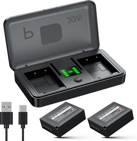 NP-W126 NP-W126S Battery 2-Pack 1600mAh and 2-Channel PD 20W USB Fast Charger for Fujifilm NP W126S, X100VI, X100V, XM5, XE5, XS10, XT30, XT30 II, XT20, X Half XE4, A5 Camera, with Magnetic Snap Cover in Kuwait
