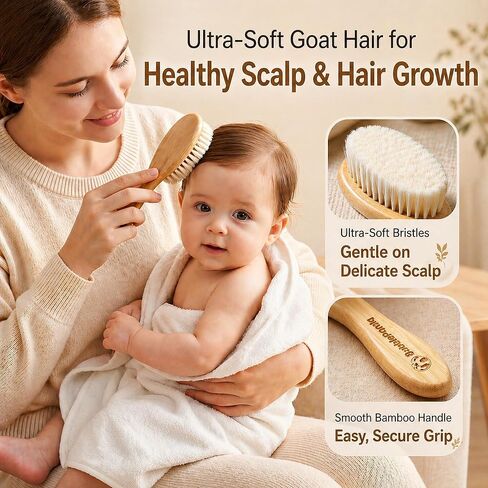 BubblePanda Baby Hair Brush and Comb Set – Ultra Soft Goat Hair Bristles, Natural Bamboo Baby Brush for Cradle Cap, Gentle Grooming Kit, Baby Registry Gift for Newborns & Toddlers in Kuwait