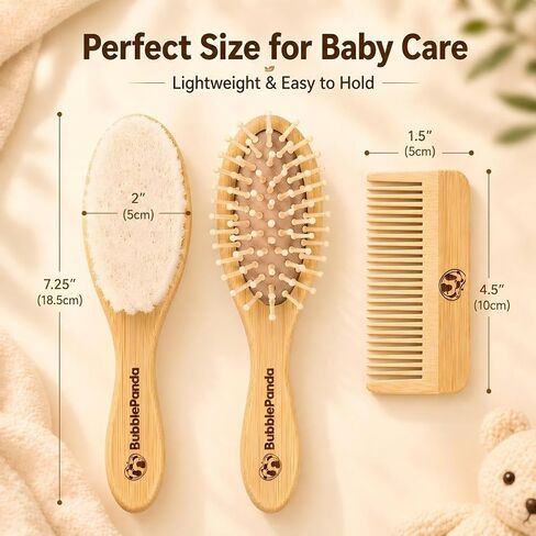 BubblePanda Baby Hair Brush and Comb Set – Ultra Soft Goat Hair Bristles, Natural Bamboo Baby Brush for Cradle Cap, Gentle Grooming Kit, Baby Registry Gift for Newborns & Toddlers in Kuwait