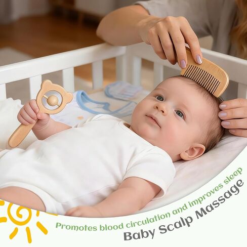 Baby Hair Bush and Comb Set, 5 Pack Wooden Baby Brush with Soft Goat Bristle for Newborns and Toddlers, Perfect for Cradle Cap, Baby Registry Gift, Infant Essentials Care Kit in Saudi Arabia