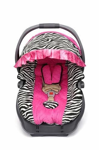 Infant Car Seat Cover with Canopy, Zebra Print and Hot Pink Minky, Safari Theme with Strap Covers in Kuwait