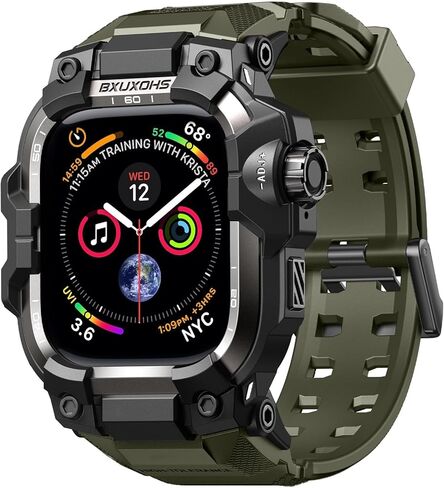 حافظة BXUXOHS متينة وحزام لساعة Apple Watch Ultra 3/2/1 49 مم للرجال، غطاء ممتص للصدمات من الدرجة العسكرية، مع واقي شاشة، حافظة بسوار تكتيكي لـ iWatch Ultra 3 2 1 Man، أسود in Saudi Arabia