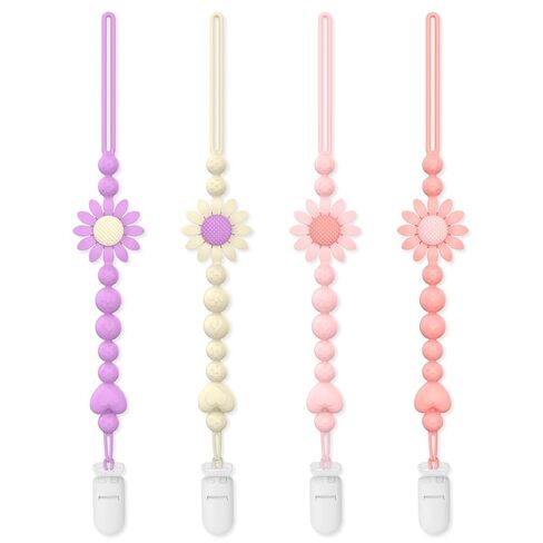 Pacifier Clip, 2 Pack Silicone Pacifier Clip with One Piece Design for Newborn Boys and Girls, Floral Patterns Pacifier Holder Clip Fits for Most Pacifier, Baby Shower and Baby Gift in Kuwait