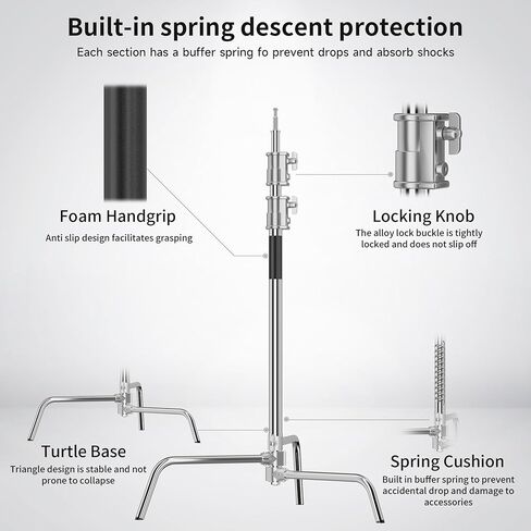 C Stand, Photography Light Stand - Heavy Duty C-Stand with 10.8ft Stainless Steel Pole, 45 lbs Load Capacity for Studio Softbox, Monolight, Reflector in Kuwait