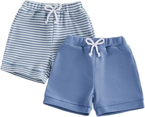 2 Pack Toddler Baby Boy Shorts Summer Waffle Knit Infant Baby Plain Shorts Casual Elastic Waist Joggers Bottom in Kuwait