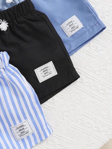 3-Pack Baby Boy Shorts, Soft Cotton Elastic Waist Toddler Shorts with Stripes & Solids for Casual Play in Kuwait