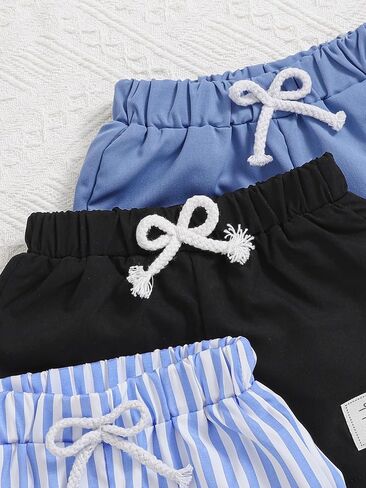 3-Pack Baby Boy Shorts, Soft Cotton Elastic Waist Toddler Shorts with Stripes & Solids for Casual Play in Kuwait