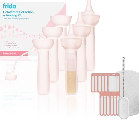 Frida Mom Colostrum Collection Kit, Catch, Store & Feed Breastmilk, Includes 6 Colostrum Collectors, 6 Labels, Cleaning Brush, Cloth & Case, Hospital Bag Ready, Safe Materials, 15pc kit in Saudi Arabia
